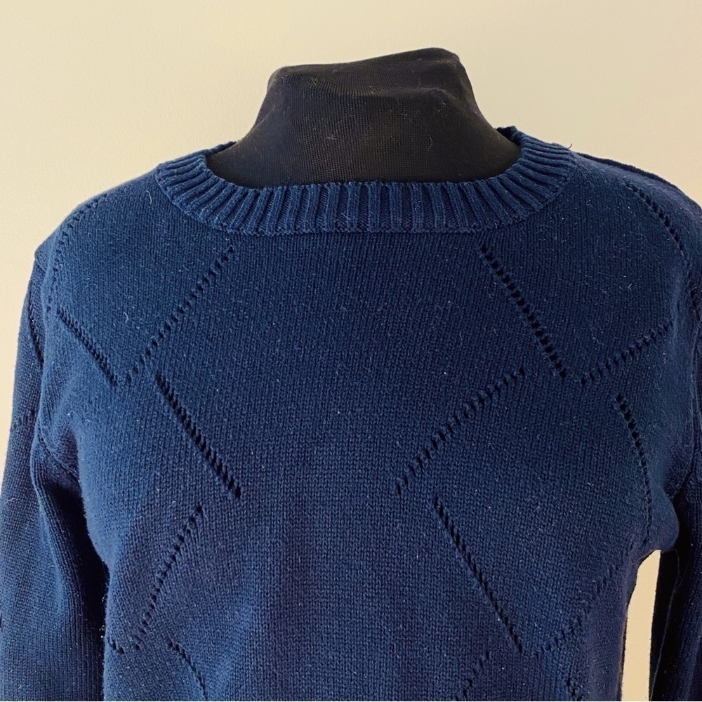 Navy knit sweater by MOMA argyle pattern cut out grandpa style
